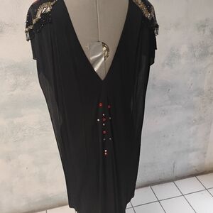 Elegant Black Beaded vtg  Jersey 80s Dress By  Holly Harp Sz 10